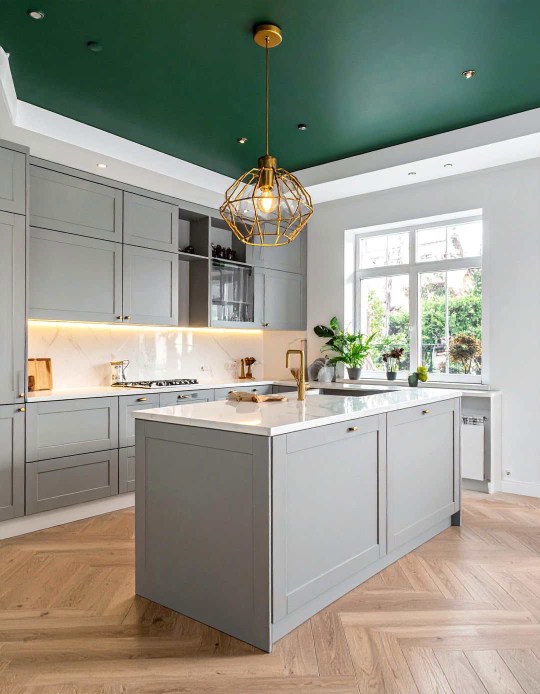 Dark Green Kitchen Ceiling for a Bold Statement - 40 Dark Green Kitchen Ideas for a Bold and Stylish Look