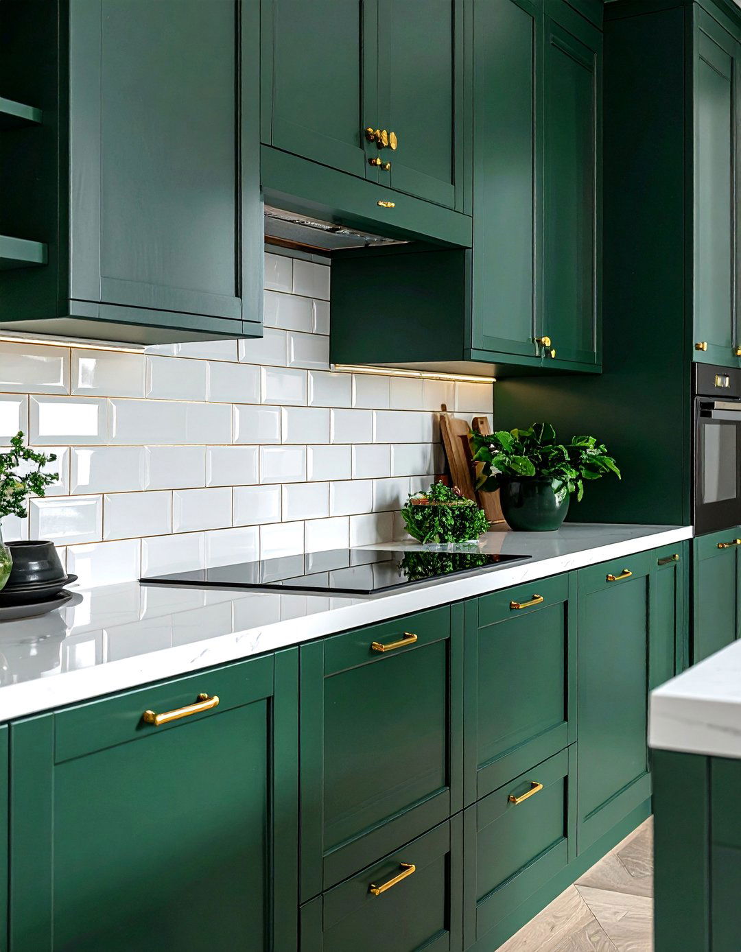 Dark Green Kitchen with Gold Grout - 40 Dark Green Kitchen Ideas for a Bold and Stylish Look