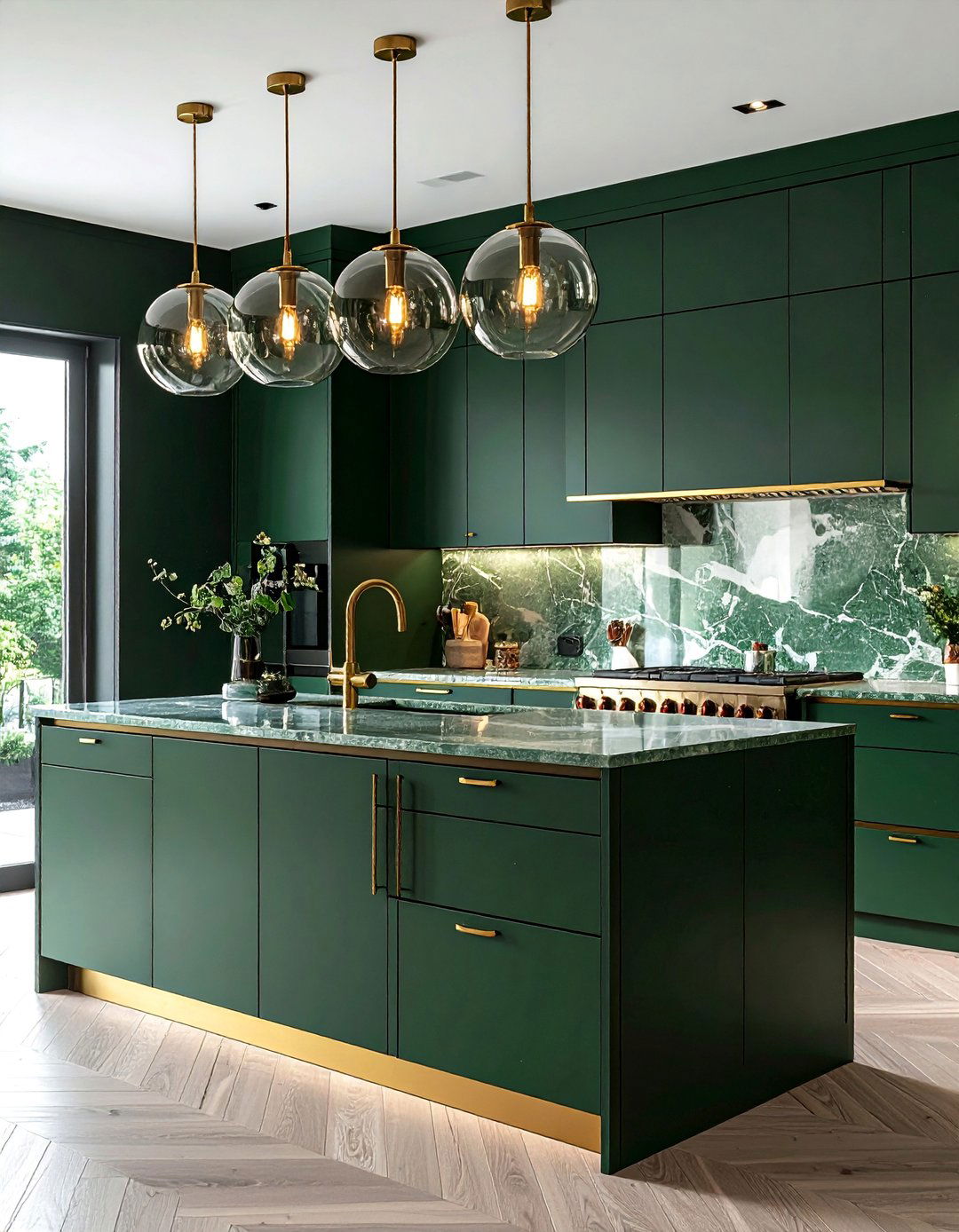 Dark Green Kitchen with Gold and Brass Accents - 40 Dark Green Kitchen Ideas for a Bold and Stylish Look