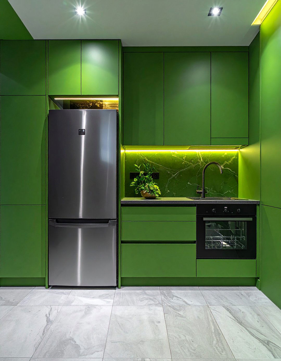 Dark Green Kitchen with Integrated Appliances - 40 Dark Green Kitchen Ideas for a Bold and Stylish Look