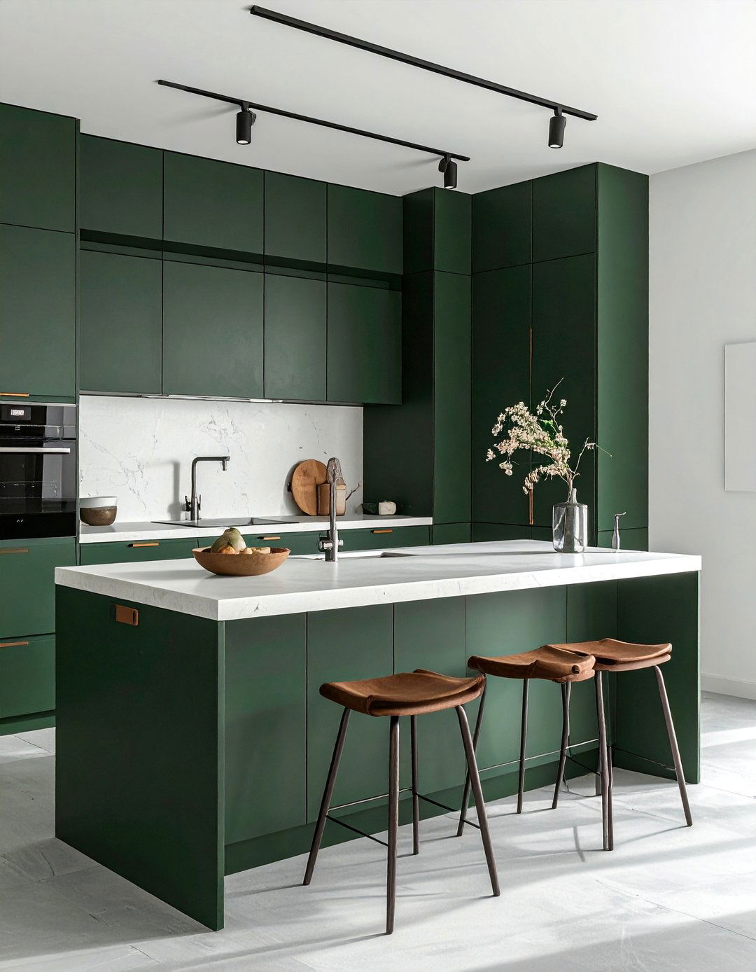 Dark Green Kitchen with Leather Pulls - 40 Dark Green Kitchen Ideas for a Bold and Stylish Look