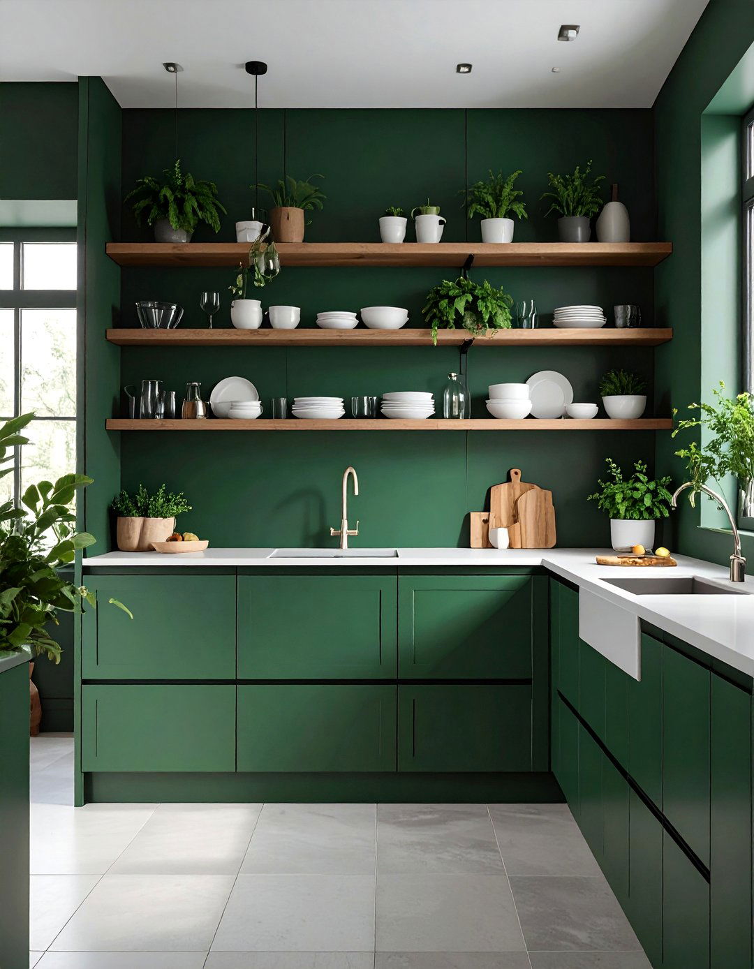Dark Green Kitchen with Open Shelving - 40 Dark Green Kitchen Ideas for a Bold and Stylish Look