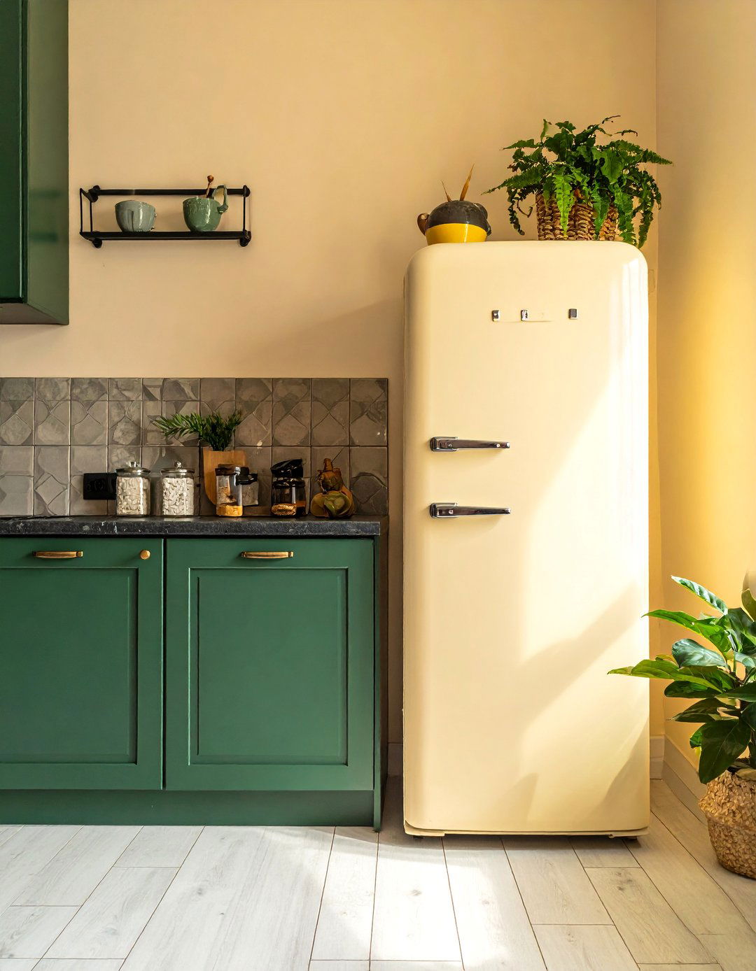 Dark Green Kitchen with Vintage Inspired Appliances - 40 Dark Green Kitchen Ideas for a Bold and Stylish Look