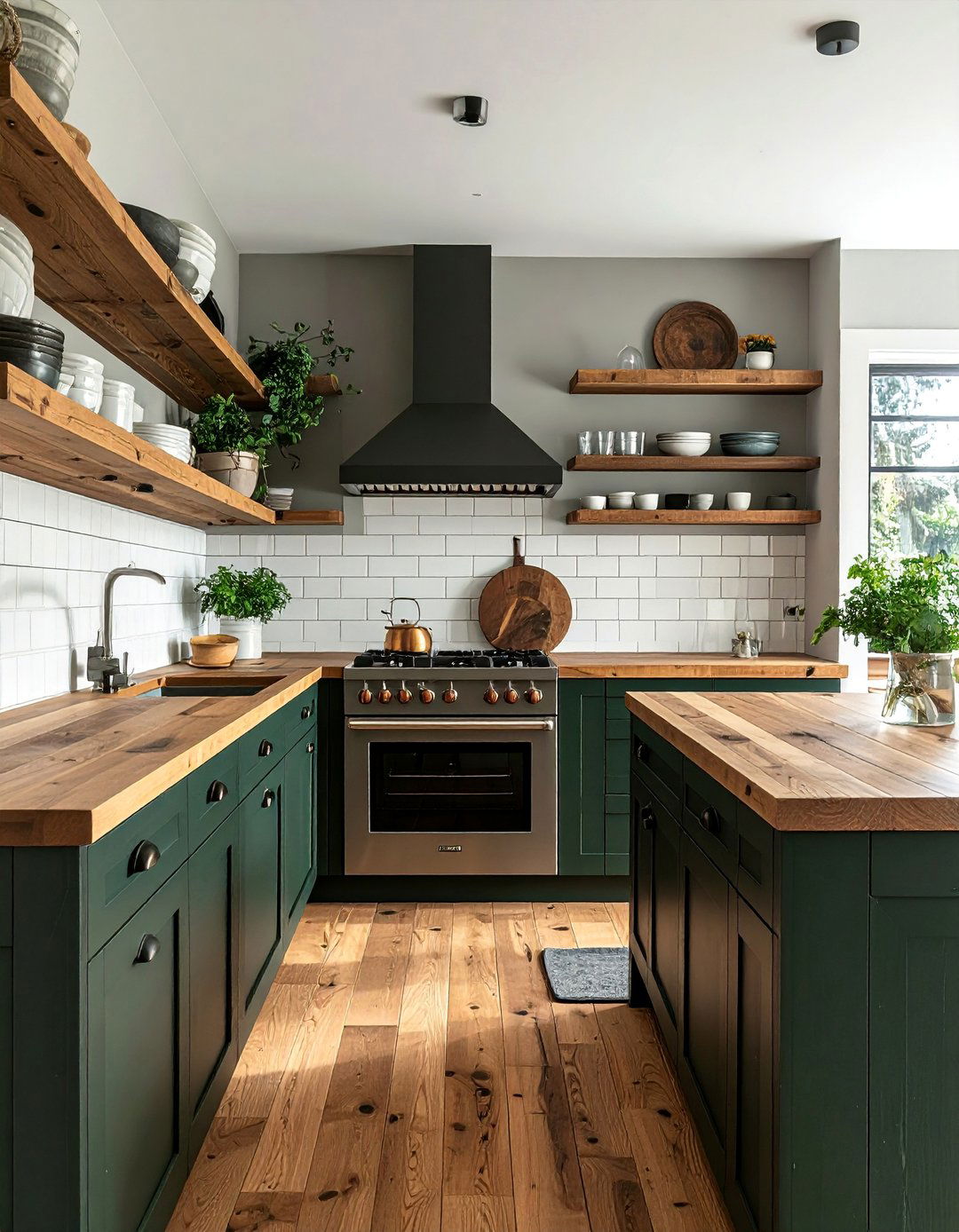 Dark Green Kitchen with Warm Wood Accents - 40 Dark Green Kitchen Ideas for a Bold and Stylish Look