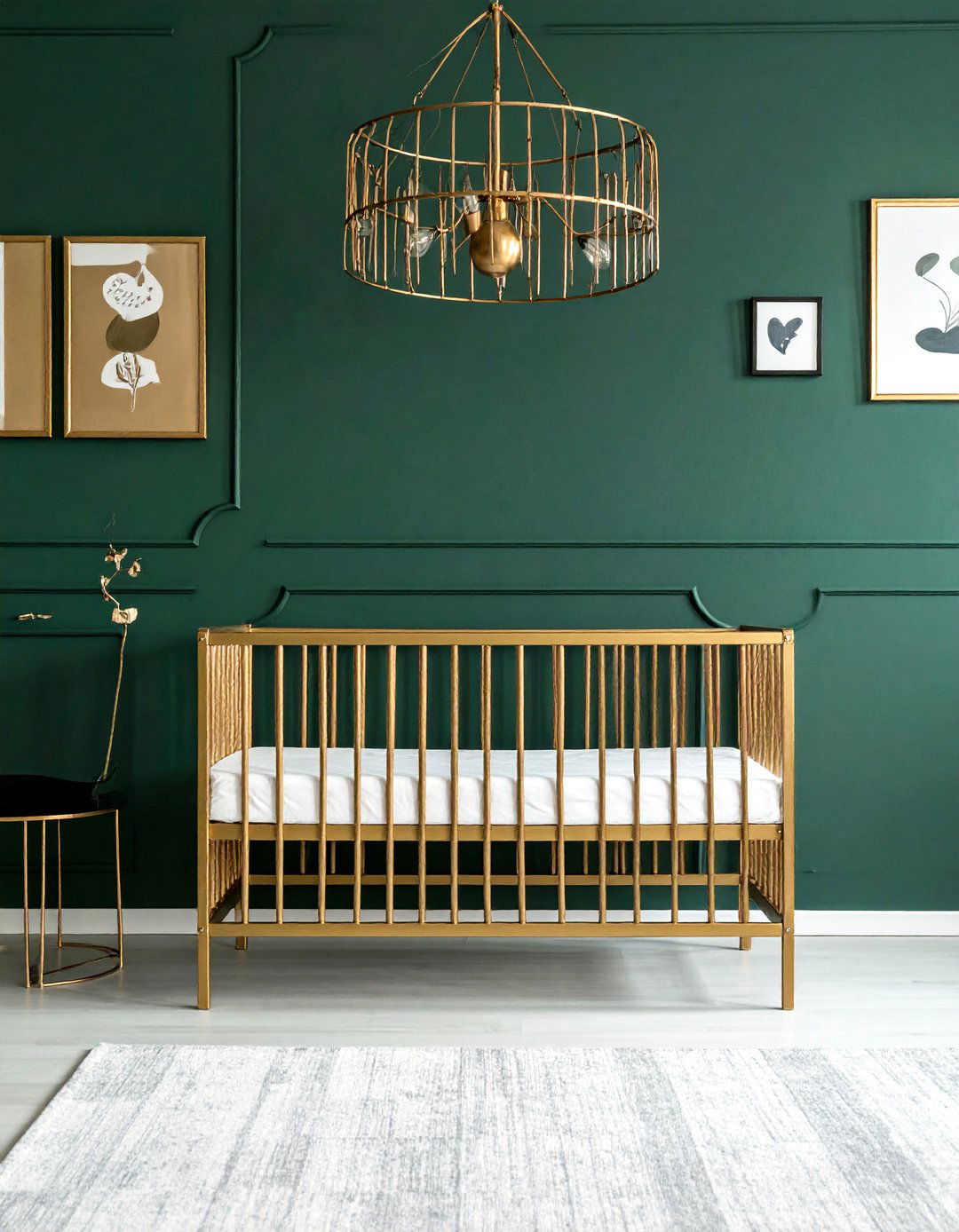 Dark Green Nursery Paired with Gold Accents - 25 Dark Green Nursery Ideas for a Calming Space