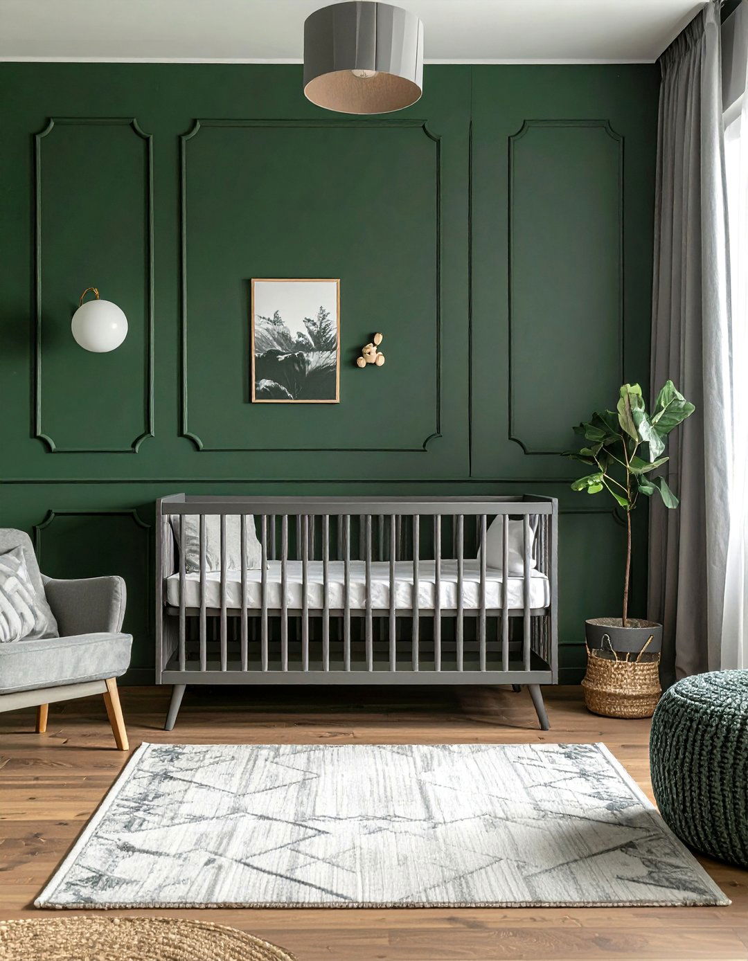 Dark Green Nursery and Gray Furniture Combination - 25 Dark Green Nursery Ideas for a Calming Space