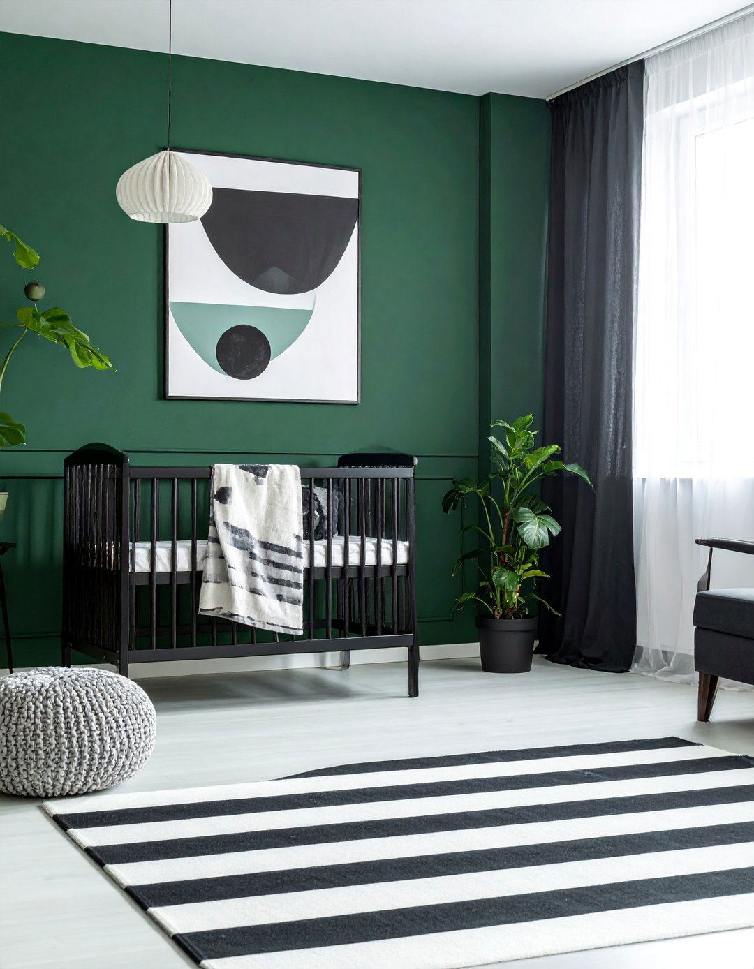 Dark Green Nursery with Black and White Decor - 25 Dark Green Nursery Ideas for a Calming Space