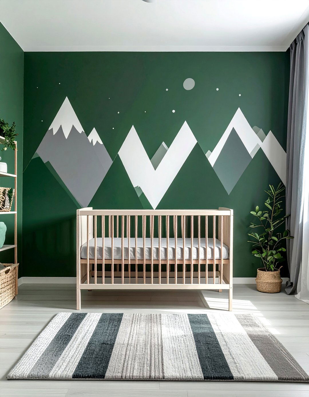 Dark Green Nursery with Geometric Wall Patterns - 25 Dark Green Nursery Ideas for a Calming Space