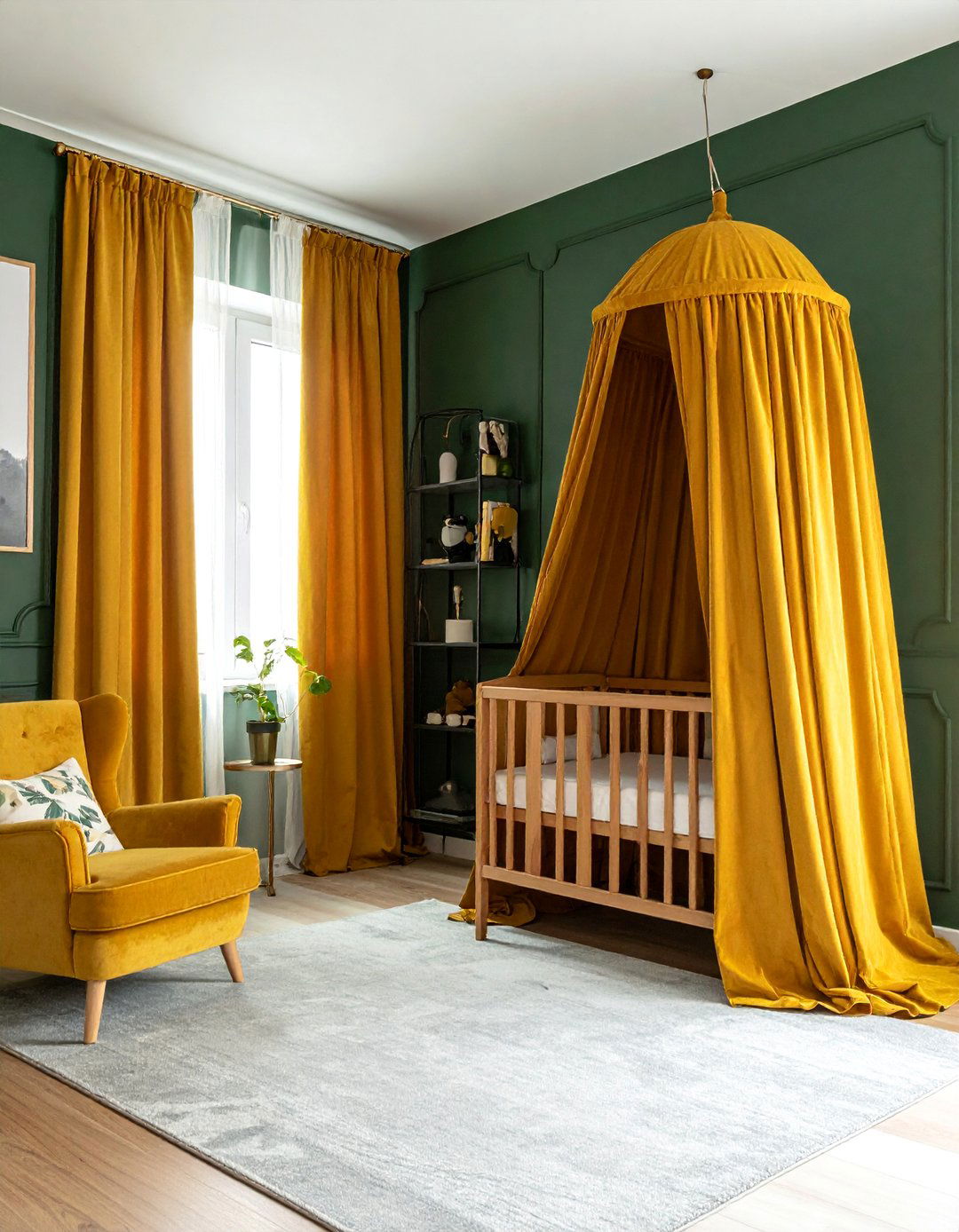 Dark Green Nursery with Velvet Curtains - 25 Dark Green Nursery Ideas for a Calming Space