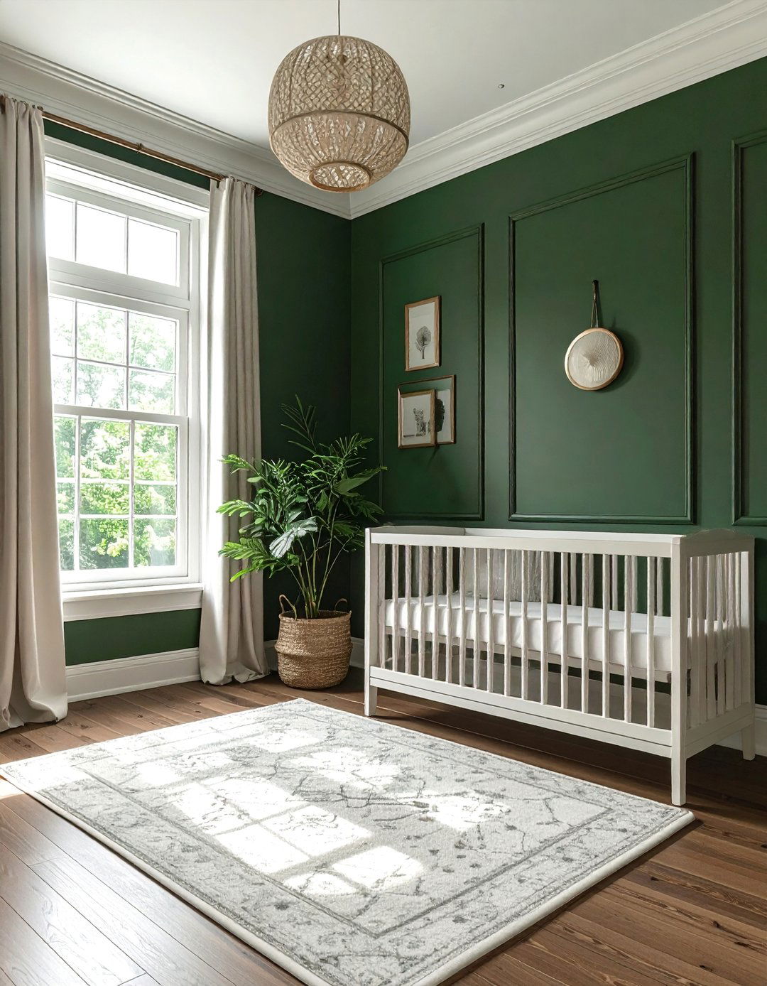 Dark Green Nursery with White Wainscoting - 25 Dark Green Nursery Ideas for a Calming Space