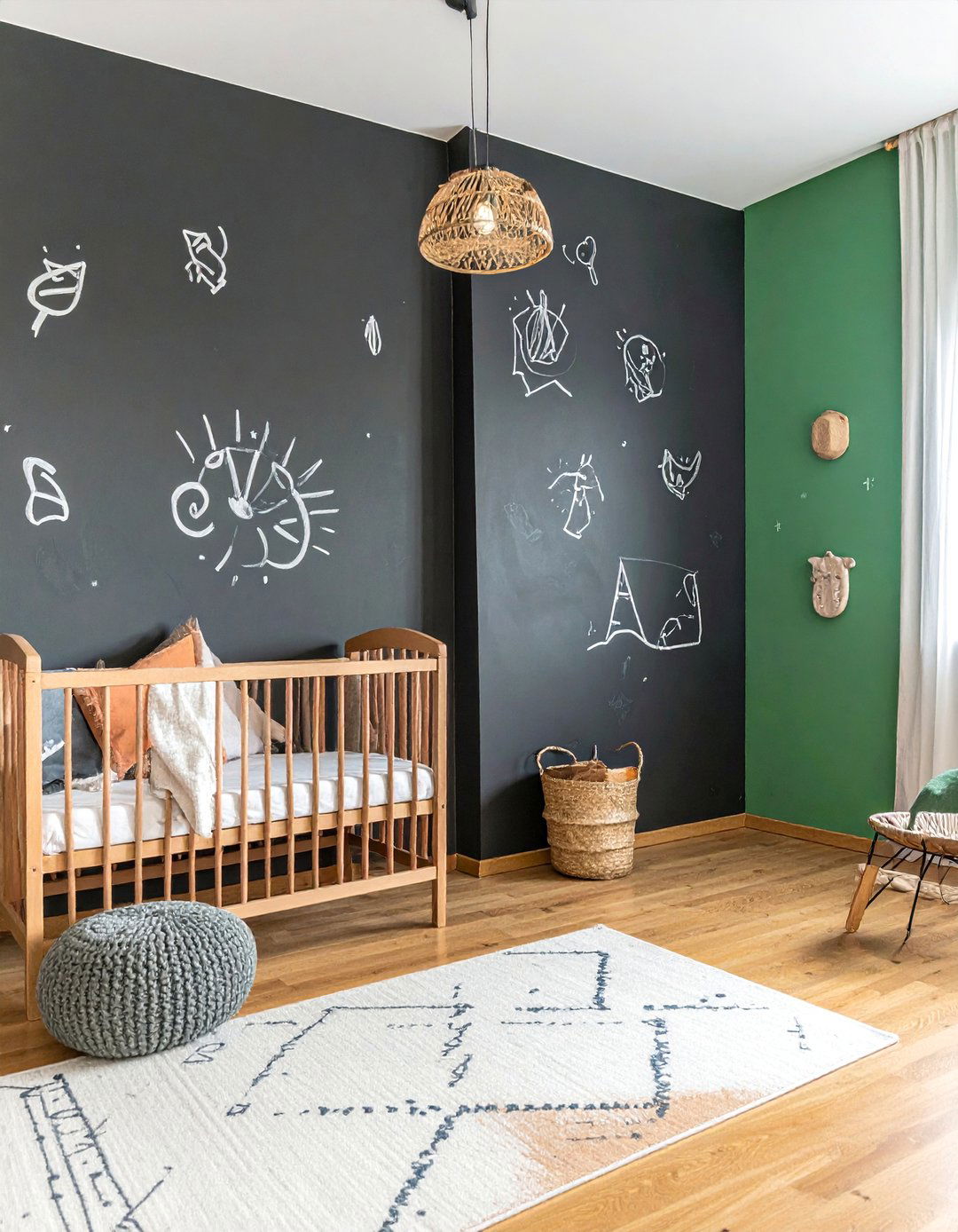 Dark Green Nursery with a Chalkboard Wall - 25 Dark Green Nursery Ideas for a Calming Space