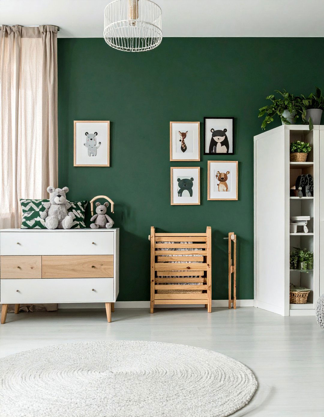 Dark Green Nursery with a Gallery Wall - 25 Dark Green Nursery Ideas for a Calming Space