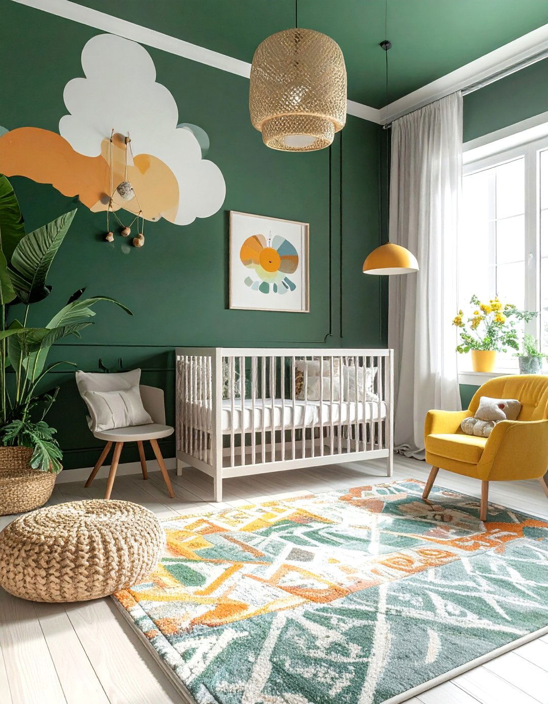 Dark Green Nursery with a Painted Ceiling - 25 Dark Green Nursery Ideas for a Calming Space