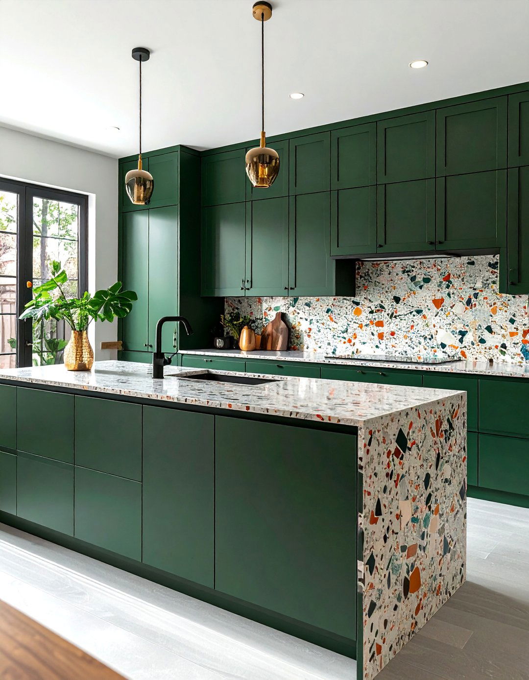 Dark Green and Terrazzo Combination - 40 Dark Green Kitchen Ideas for a Bold and Stylish Look