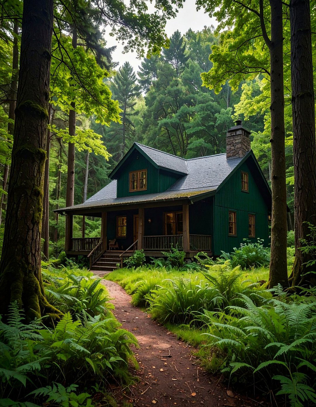 Dark Green in a Woodland Setting - 40 Dark Green Exterior Paint Color Schemes for Bold Homes