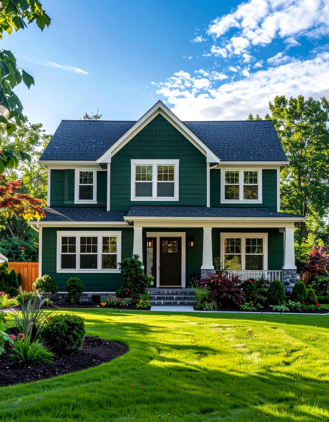 Dark Green on a Split Level Home - 40 Dark Green Exterior Paint Color Schemes for Bold Homes