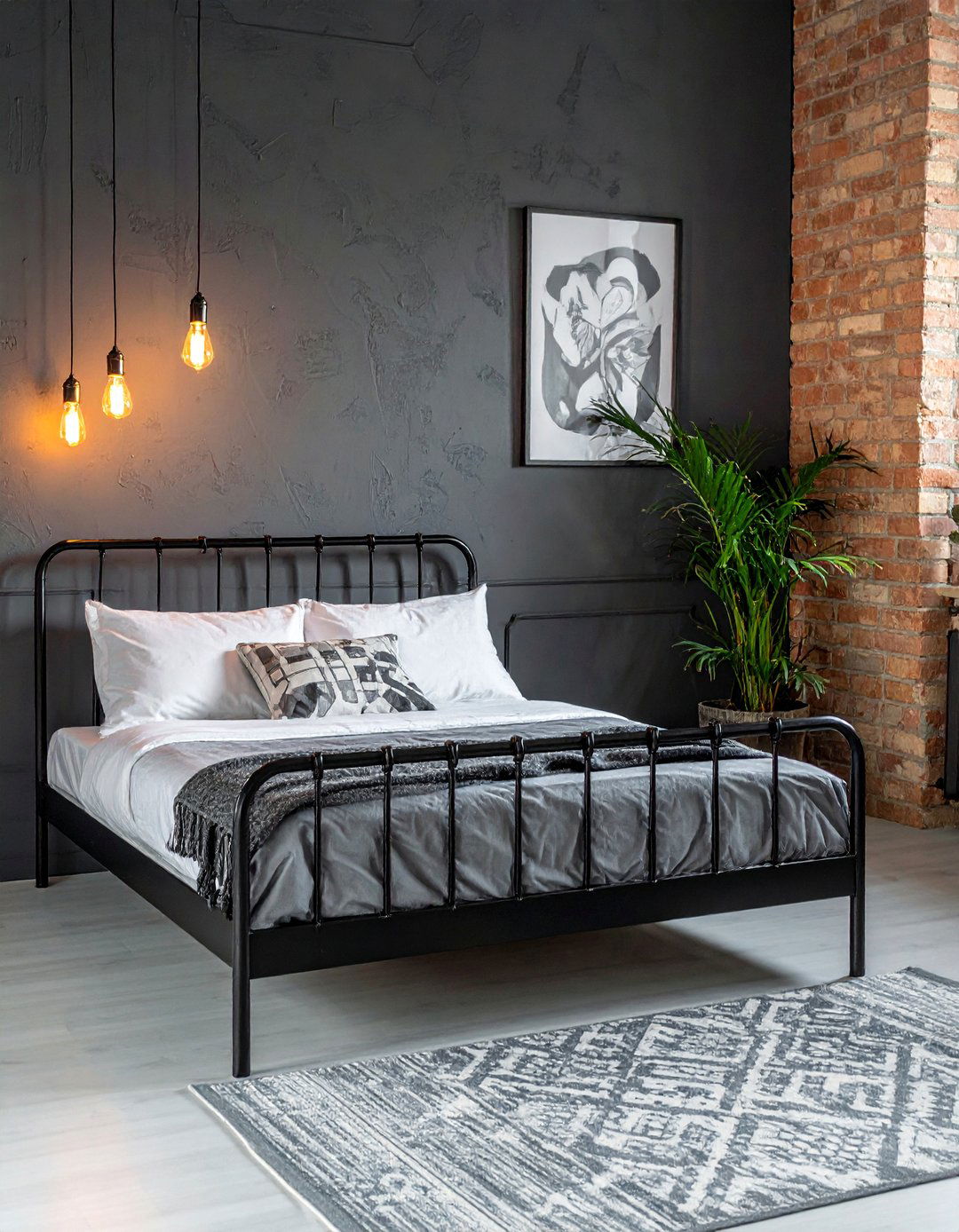 Dark Grey Bedroom with Industrial Style Elements - 30 Dark Grey Bedroom Ideas for a Sophisticated Retreat