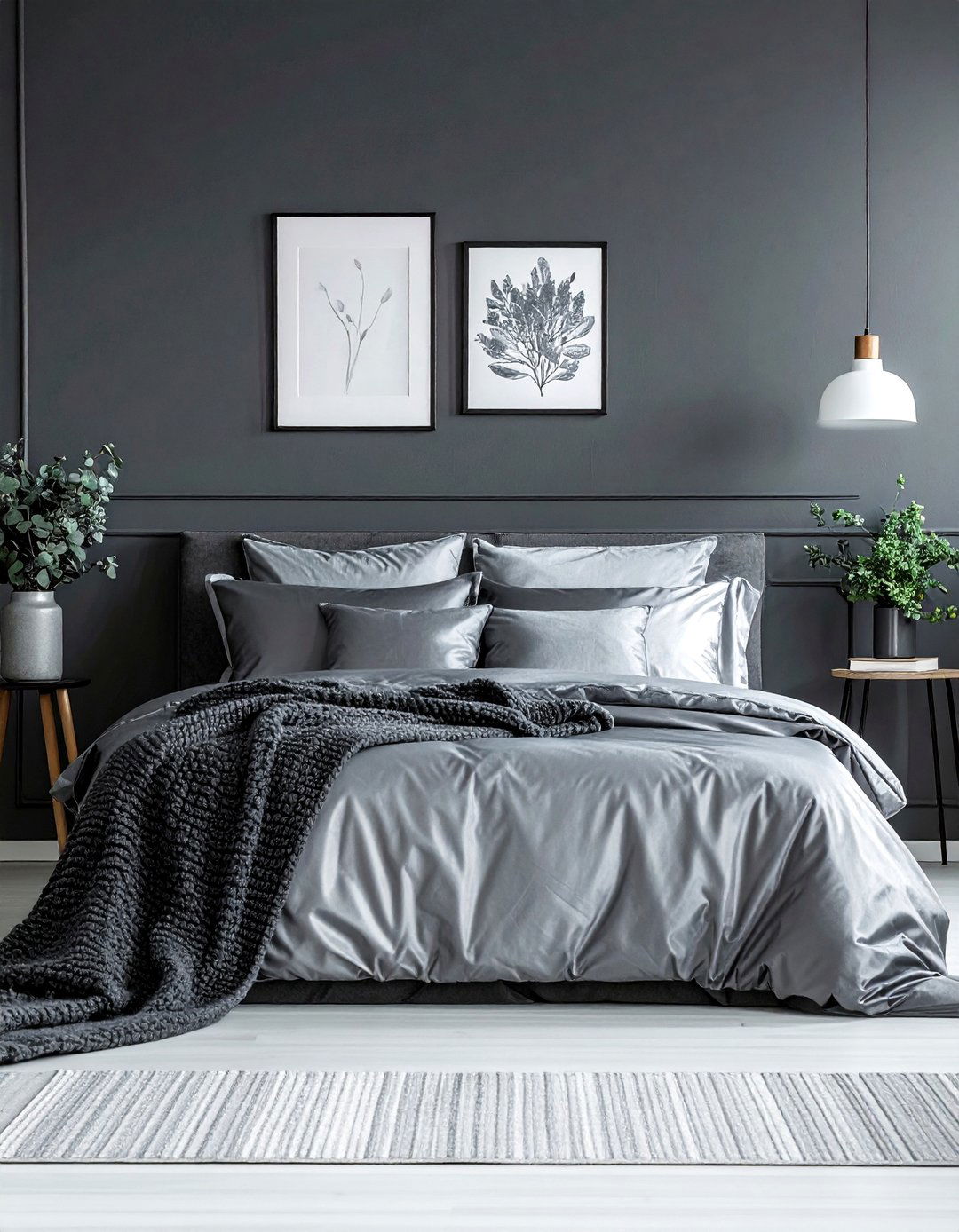 Dark Grey Bedroom with Monochromatic Layering - 30 Dark Grey Bedroom Ideas for a Sophisticated Retreat