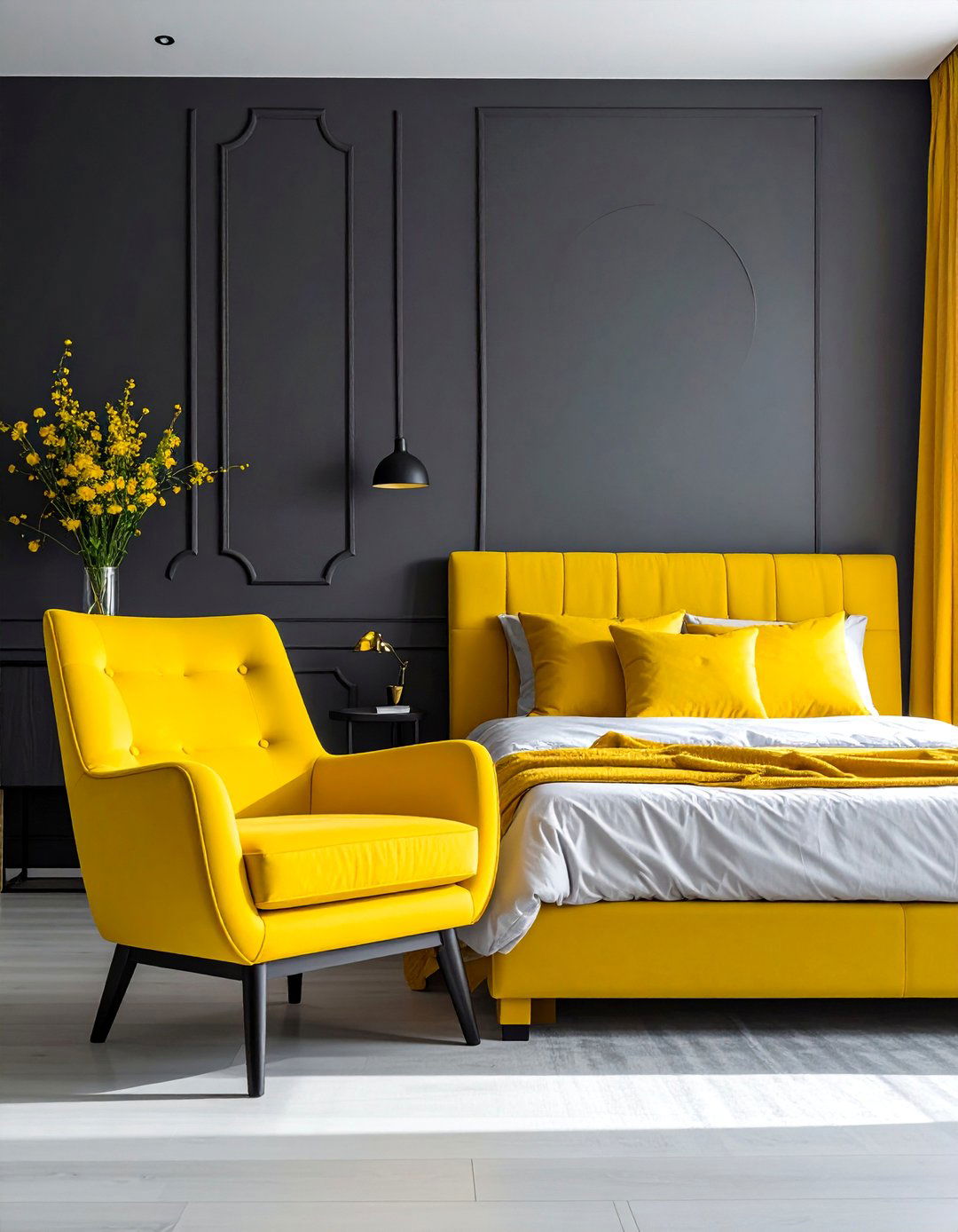 Dark Grey Bedroom with a Bold Color Pop - 30 Dark Grey Bedroom Ideas for a Sophisticated Retreat