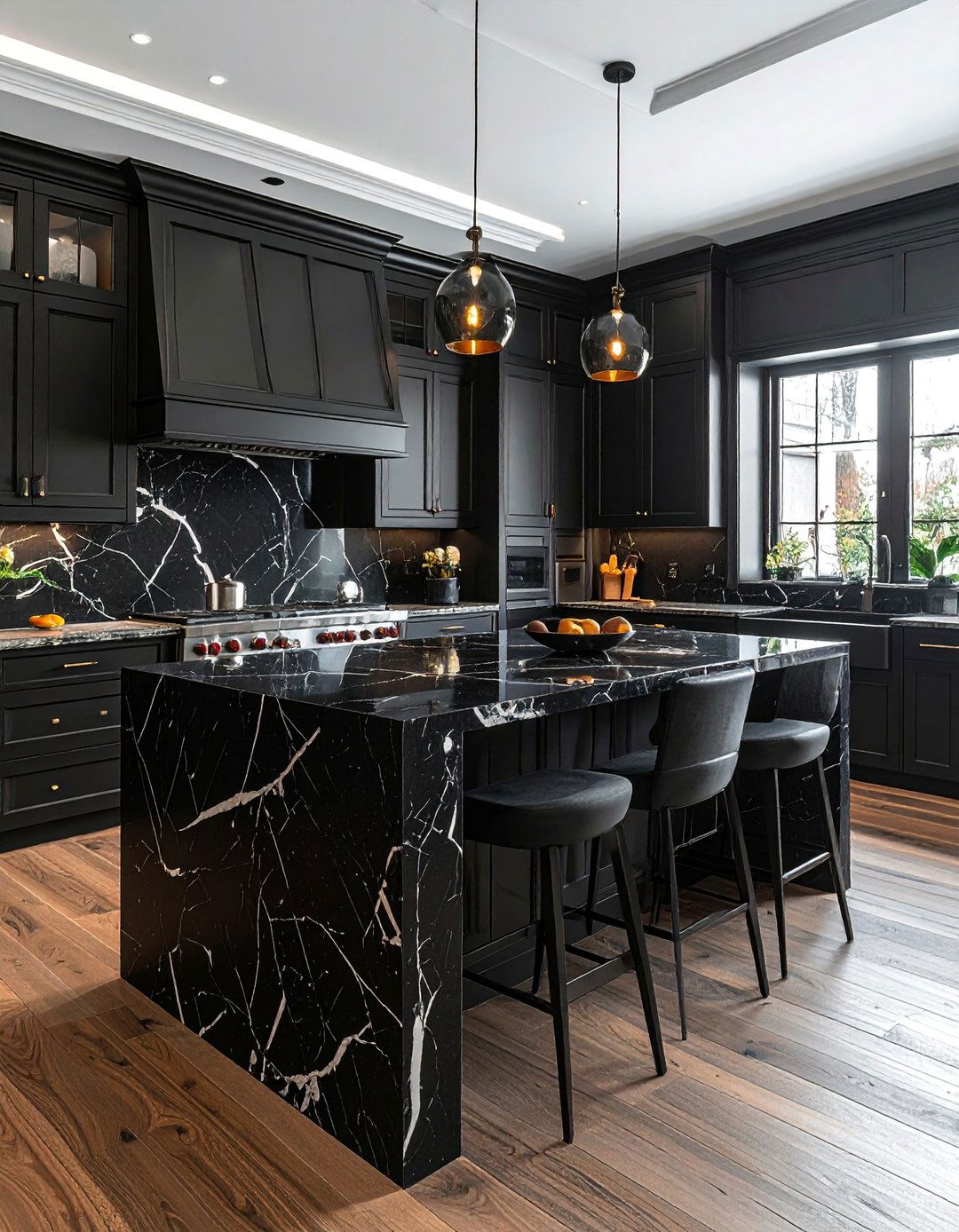 Dark Kitchen with Black Marble Countertops - 25 Dark Kitchen Ideas for a Sophisticated Look