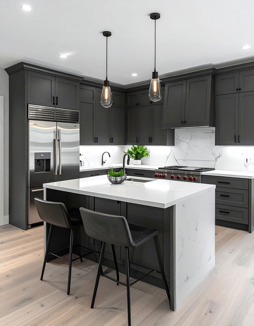 Dark Kitchen with Charcoal Gray Shaker Cabinets - 25 Dark Kitchen Ideas for a Sophisticated Look