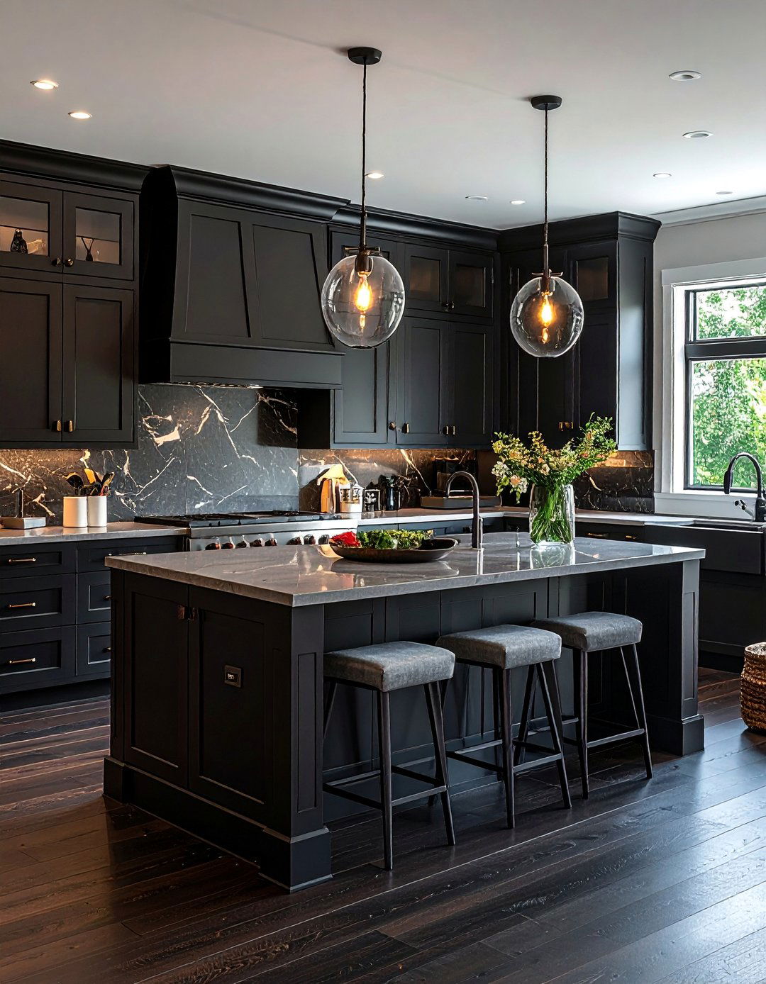 Dark Kitchen with Dark Wood Flooring - 25 Dark Kitchen Ideas for a Sophisticated Look
