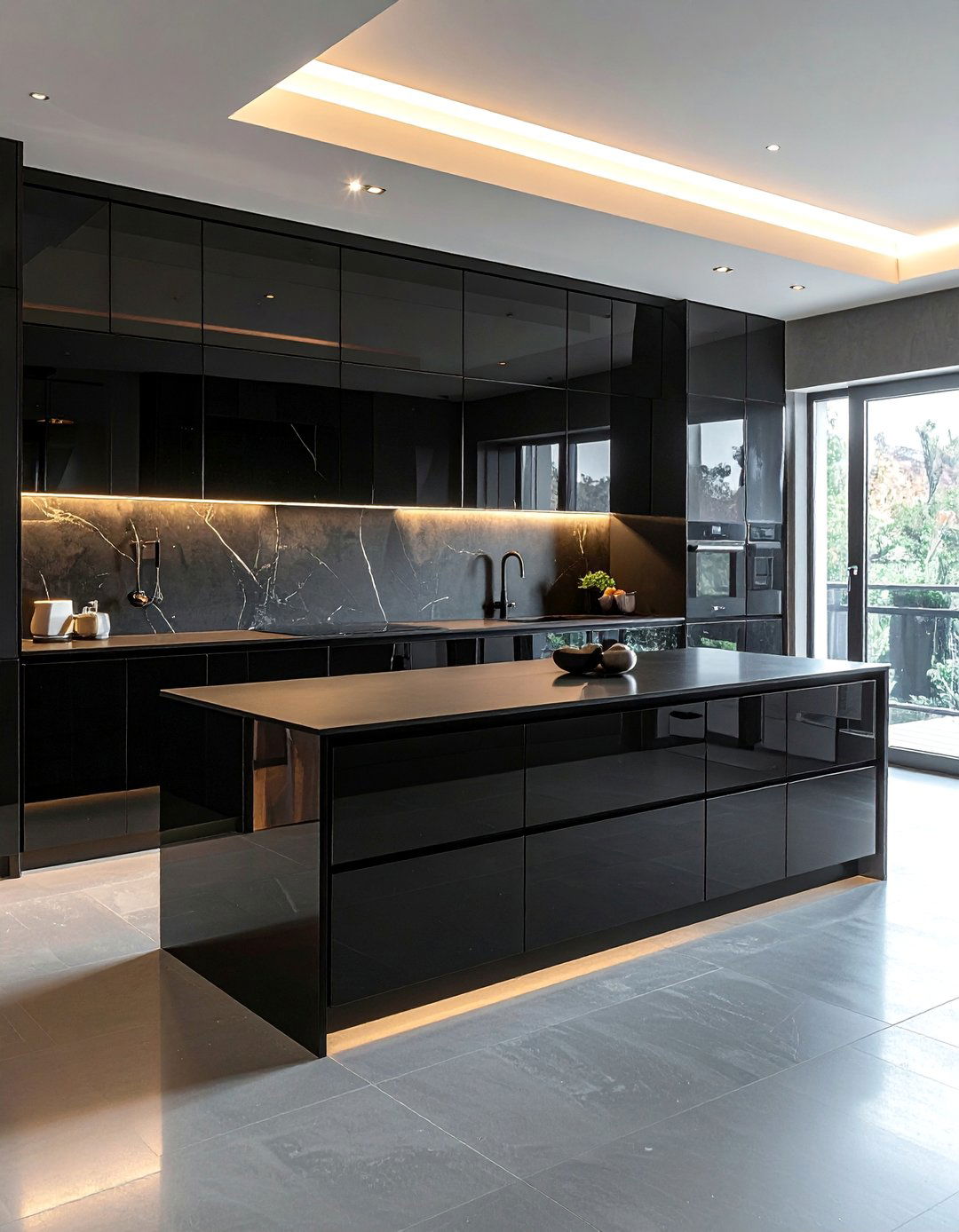 Dark Kitchen with Glossy Black Finishes - 25 Dark Kitchen Ideas for a Sophisticated Look