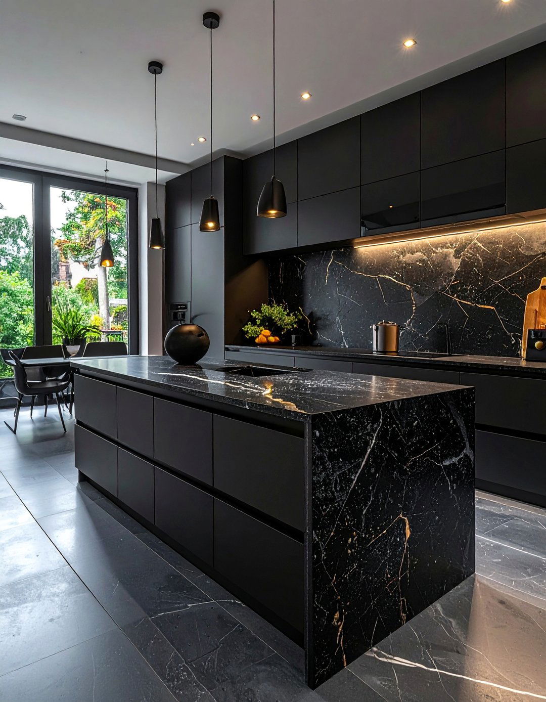 Dark Kitchen with Leathered Granite Countertops - 25 Dark Kitchen Ideas for a Sophisticated Look