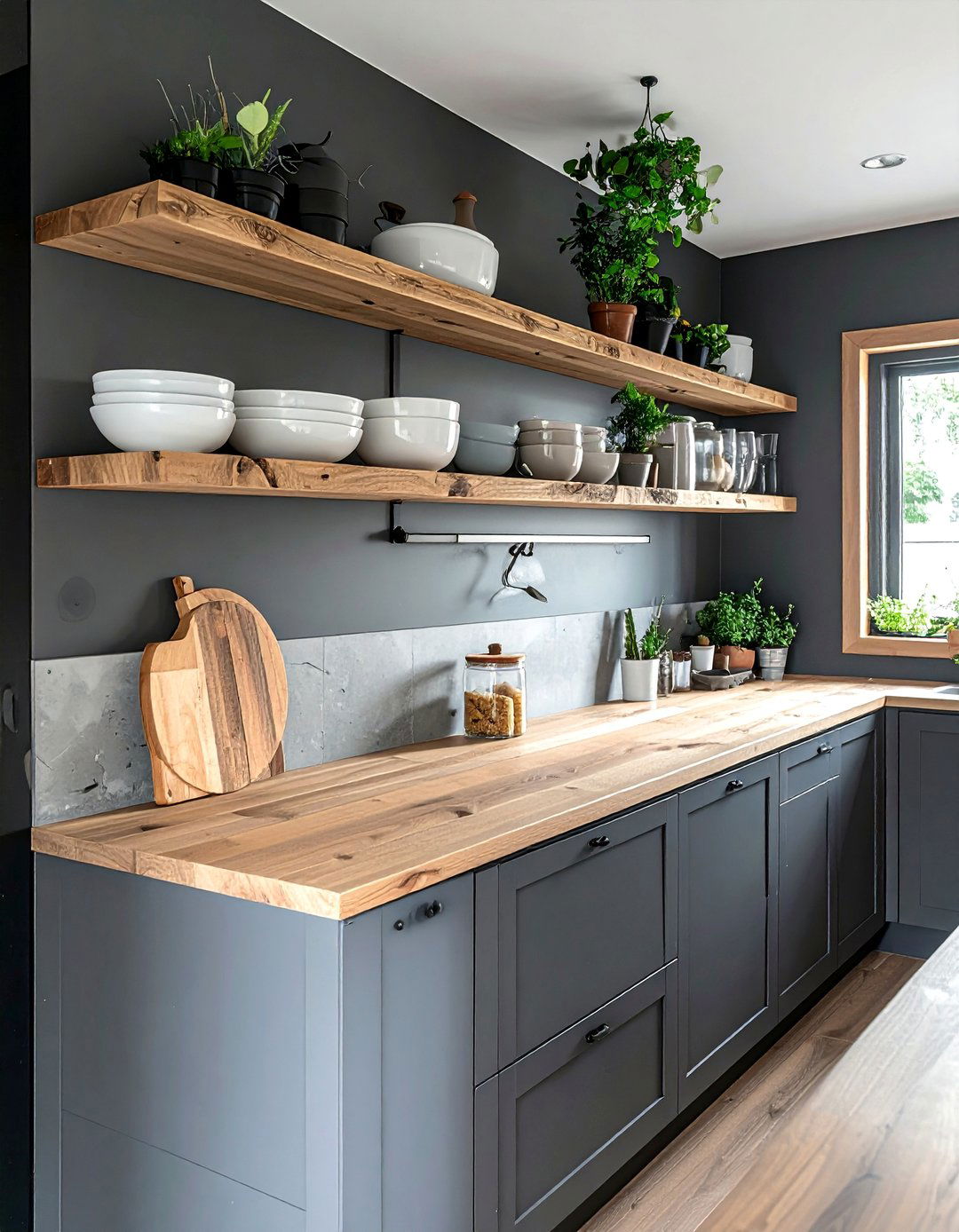Dark Kitchen with Open Shelving - 25 Dark Kitchen Ideas for a Sophisticated Look
