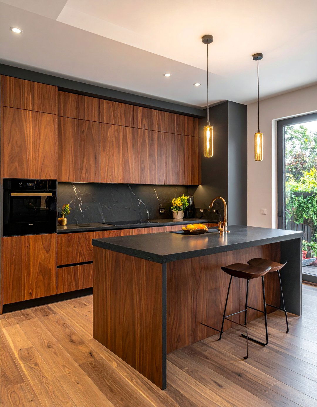 Dark Kitchen with Rich Walnut Wood Tones - 25 Dark Kitchen Ideas for a Sophisticated Look