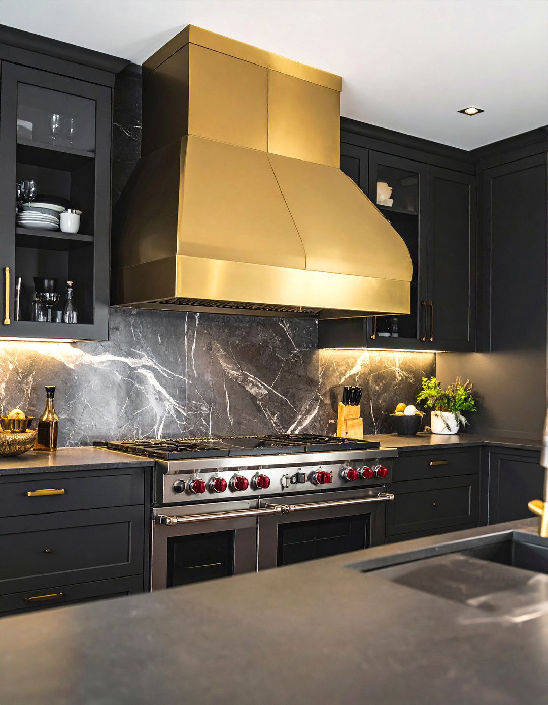 Dark Kitchen with a Statement Range Hood - 25 Dark Kitchen Ideas for a Sophisticated Look