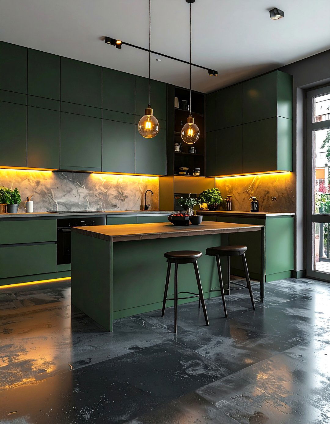 Dark Stained Concrete Floor Kitchen for a Moody Vibe - 25 Concrete Floor Kitchen Ideas for a Sleek Look