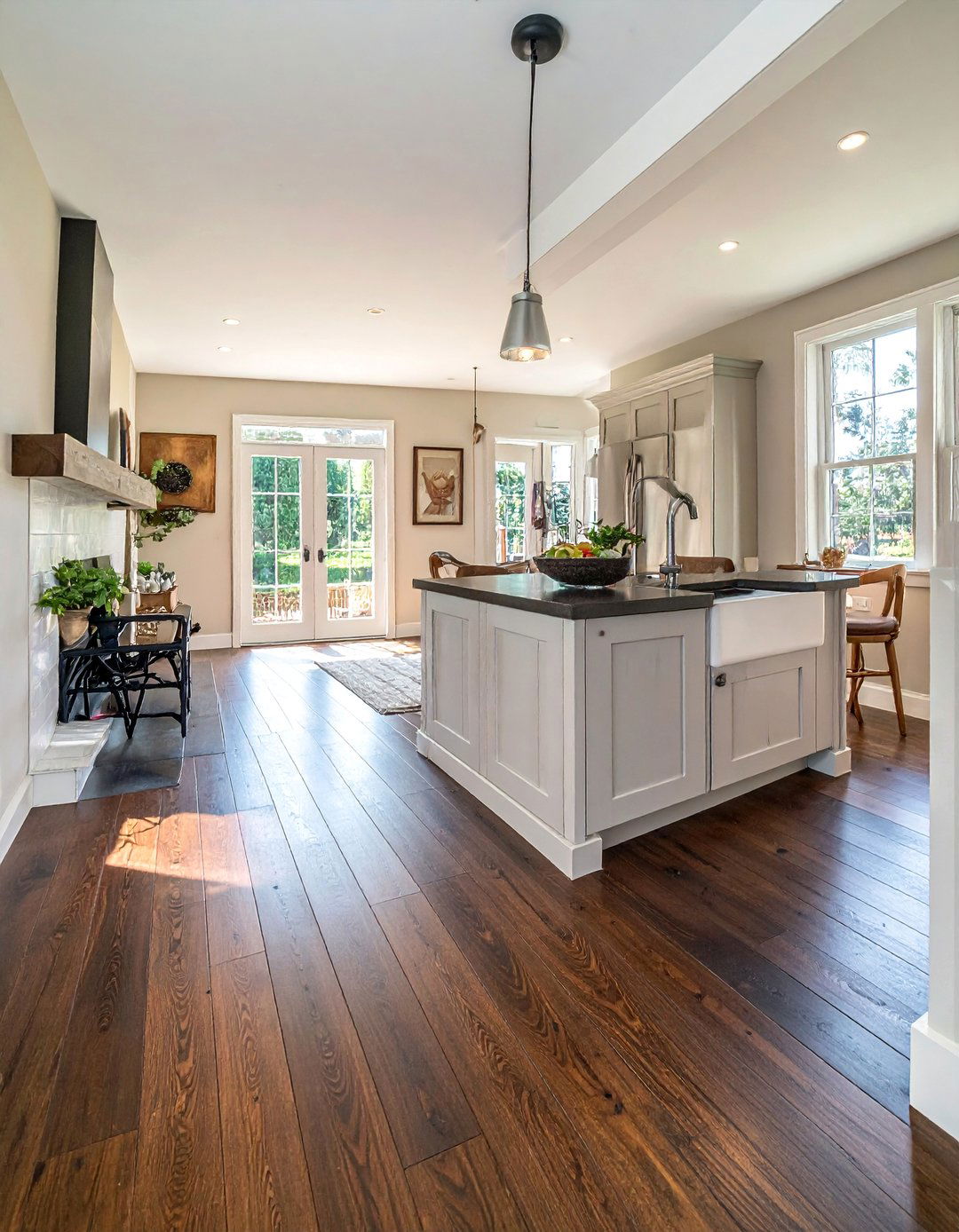 Dark Stained Engineered Wood Flooring - 40 Farmhouse Flooring Ideas to Enhance Your Home's Charm