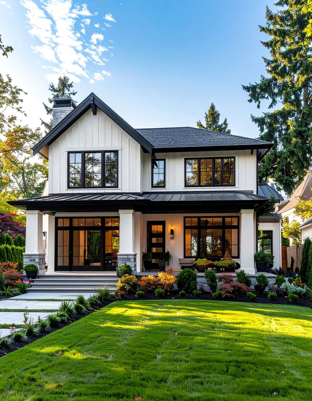 Dark Window Frames on a Transitional Home Exterior - 30 Transitional Home Exterior Ideas for Modern Appeal