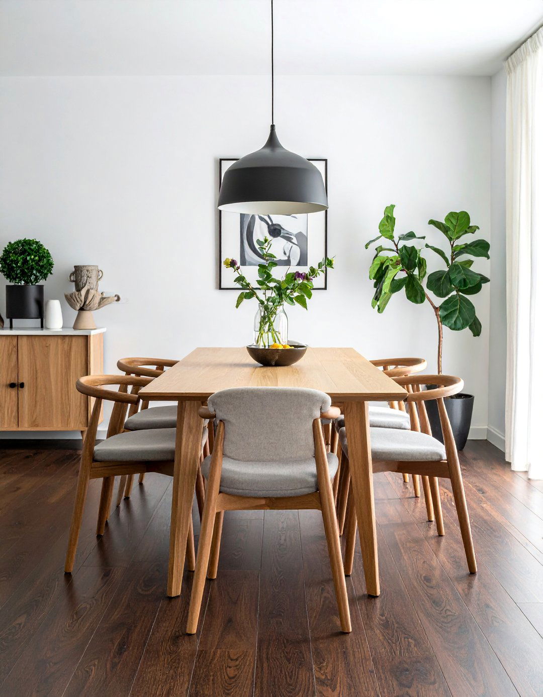 Dark Wood Floor Dining Room with Minimalist Scandinavian Furniture - 15 Dark Wood Floor Dining Room Ideas for a Sophisticated Look