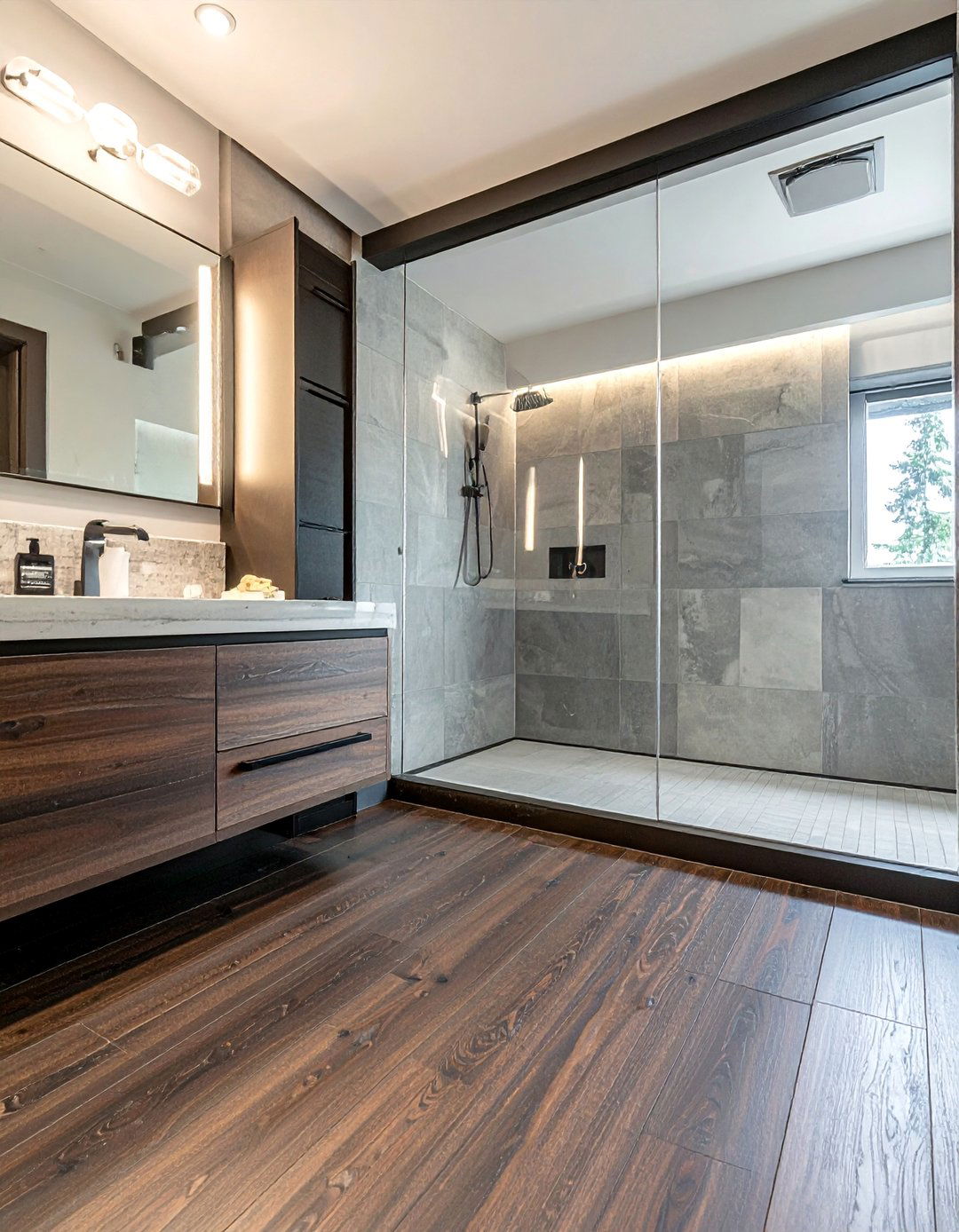 Dark Wood Luxury Vinyl Plank Flooring - 25 Dark Wood Floor Bathroom Ideas for a Cozy Retreat