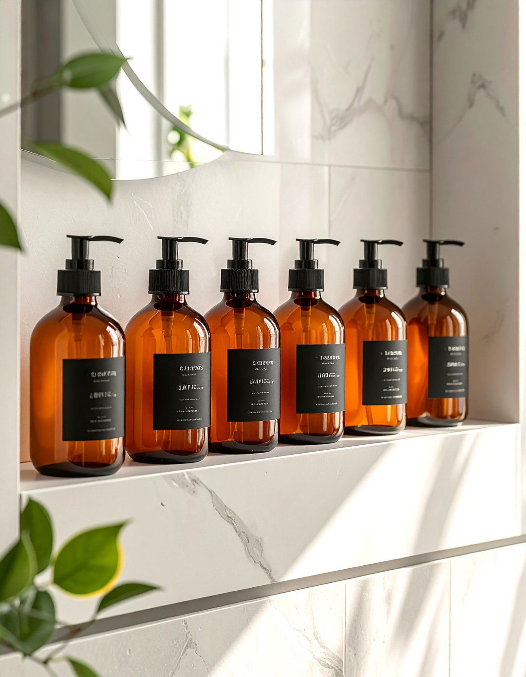 Decant Toiletries into Uniform Bottles - 25 Small Bathroom Ideas on a Budget for Big Impact