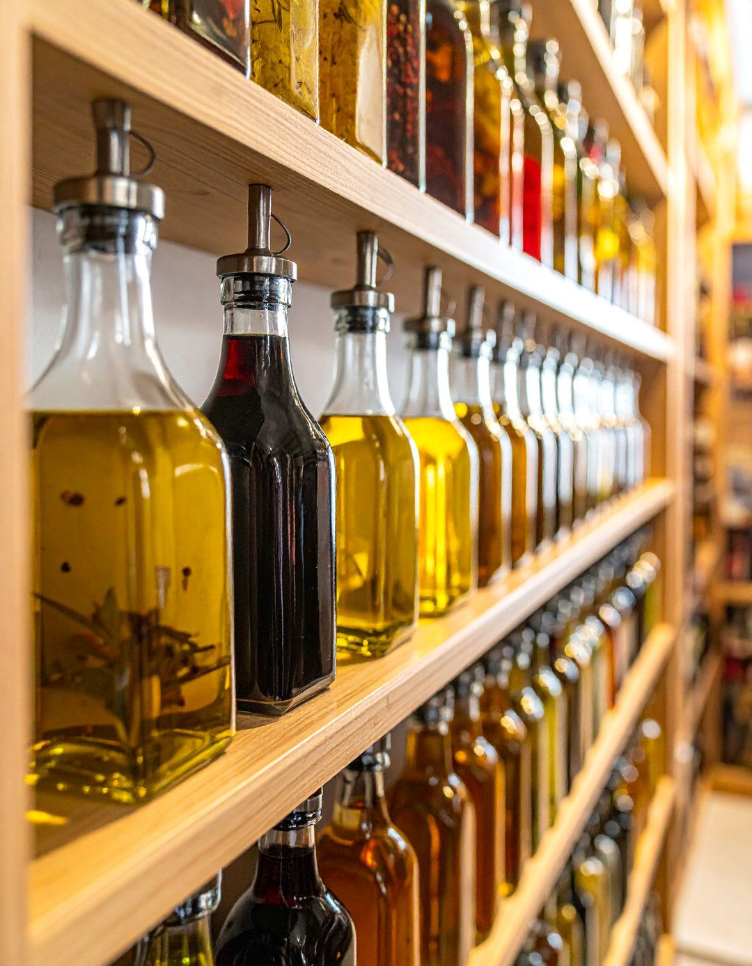 Decanting Oils and Vinegars into Uniform Bottles - 30 Small Pantry Ideas for Efficient Storage
