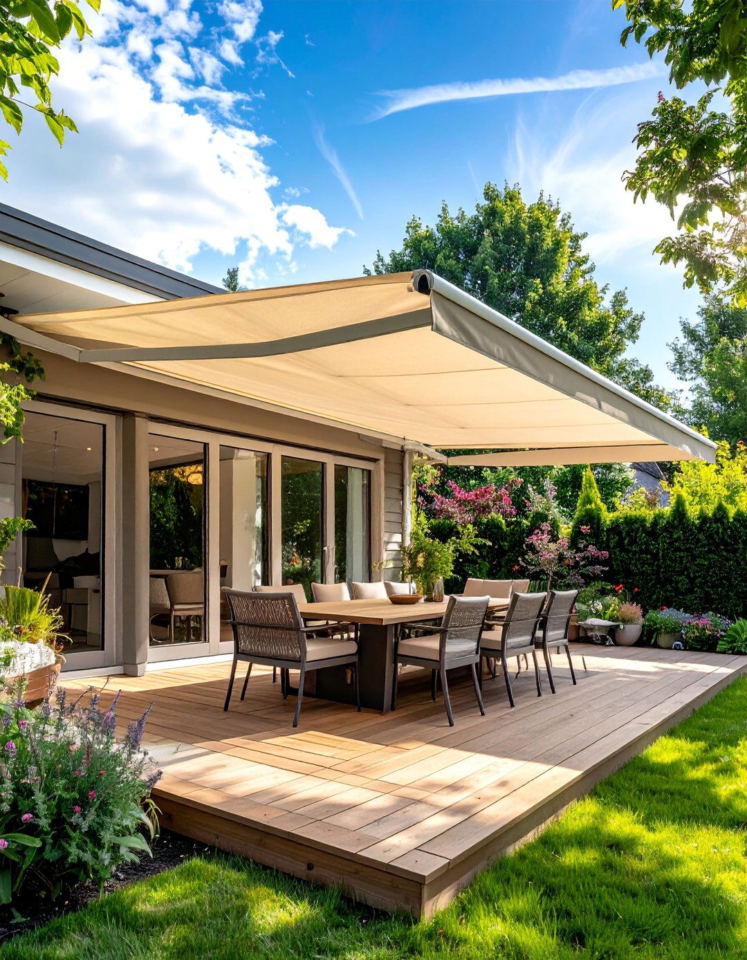 Deck Featuring a Retractable Awning - 25 Deck Decorating Ideas to Refresh Your Outdoor Area