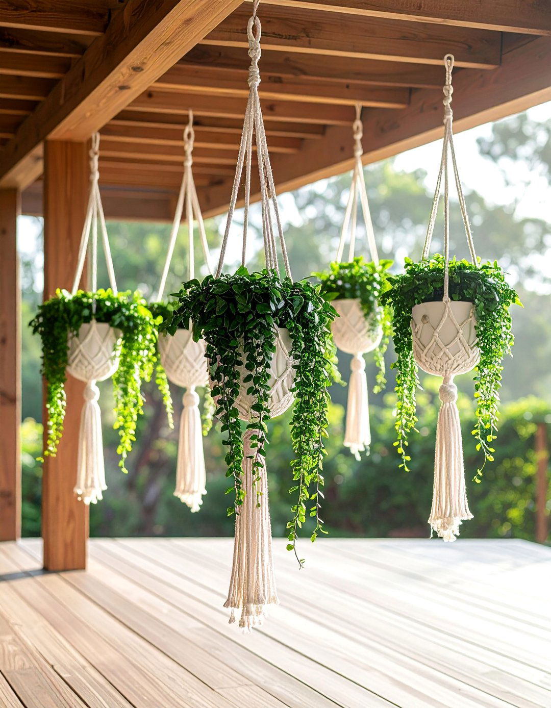 Deck with Hanging Macrame Planters - 25 Deck Decorating Ideas to Refresh Your Outdoor Area