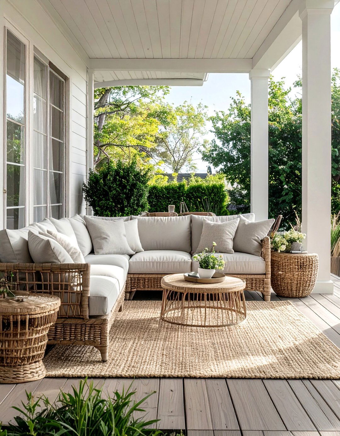 Deck with a Neutral Color Palette and Natural Textures - 25 Deck Decorating Ideas to Refresh Your Outdoor Area