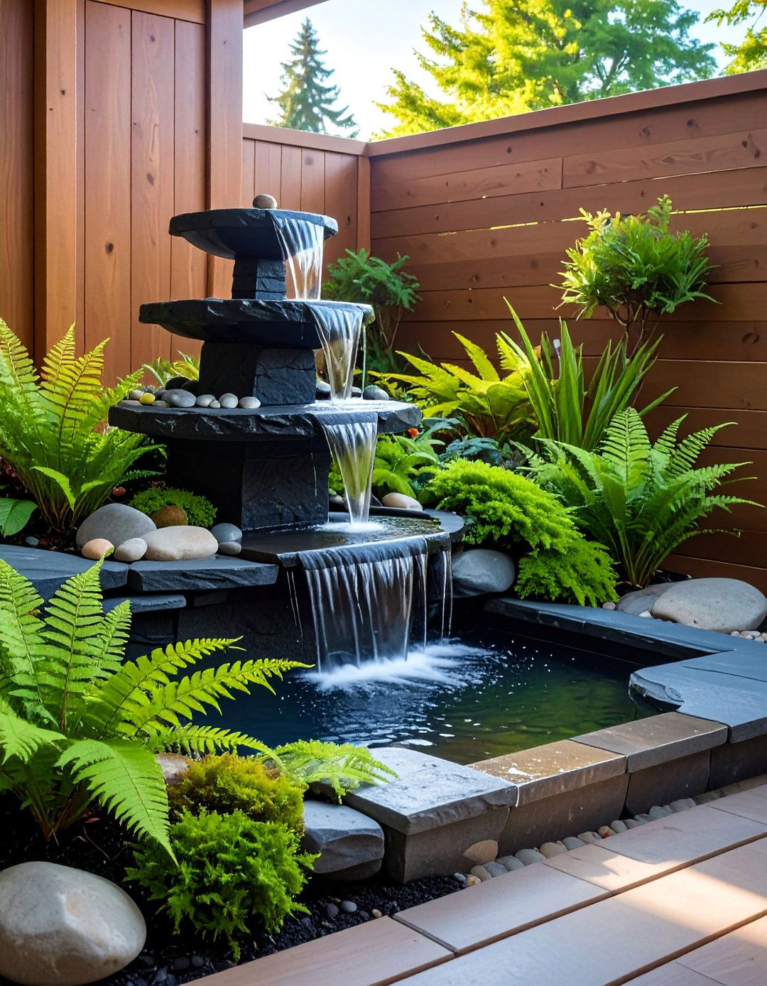 Deck with a Water Feature for Ambience - 25 Deck Decorating Ideas to Refresh Your Outdoor Area