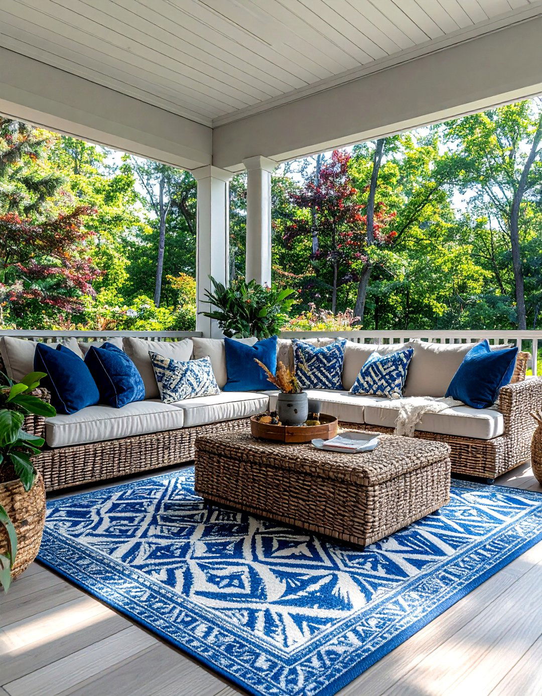 Deck with an Outdoor Rug and Layered Textiles - 25 Deck Decorating Ideas to Refresh Your Outdoor Area