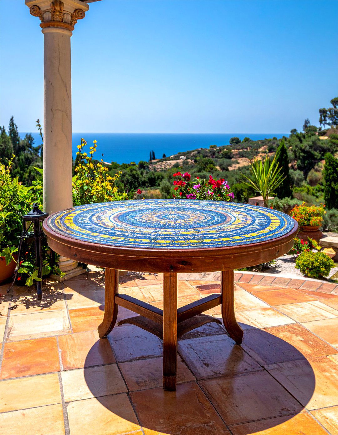 Decorating a Mediterranean Patio with Colorful Mosaic Tiles - 25 Mediterranean Patio Ideas for a Relaxing Outdoor Space