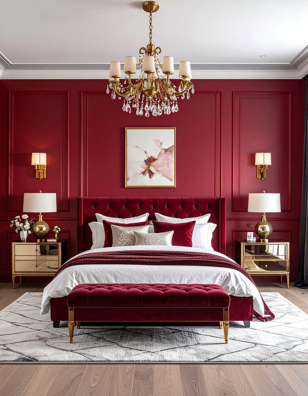 Deep Burgundy Red Bedroom with Gold Accents - 20 Red Bedroom Ideas to Create a Bold and Cozy Space