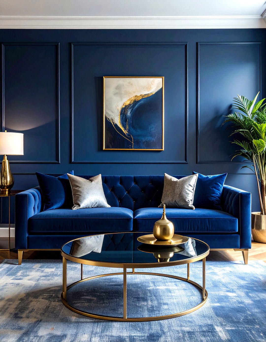 Deep Navy Blue Monochromatic Living Room - 25 Monochromatic Living Room Ideas for a Cohesive Look