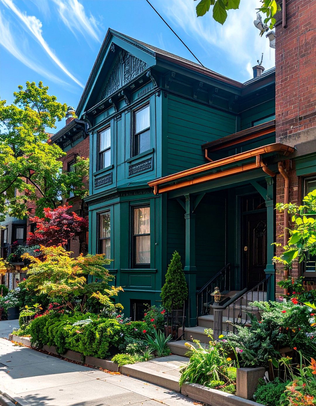 Deep Teal Green with Copper Gutters - 40 Dark Green Exterior Paint Color Schemes for Bold Homes