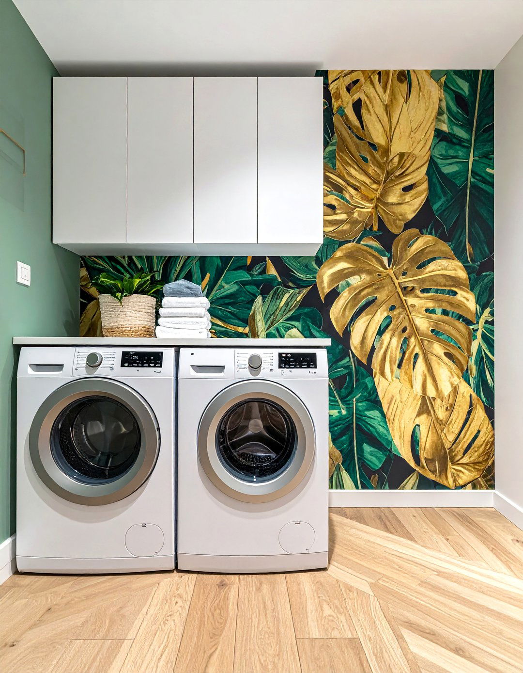 Designer Wallpaper Accent Wall - 30 Luxury Modern Laundry Room Ideas for Stylish Homes