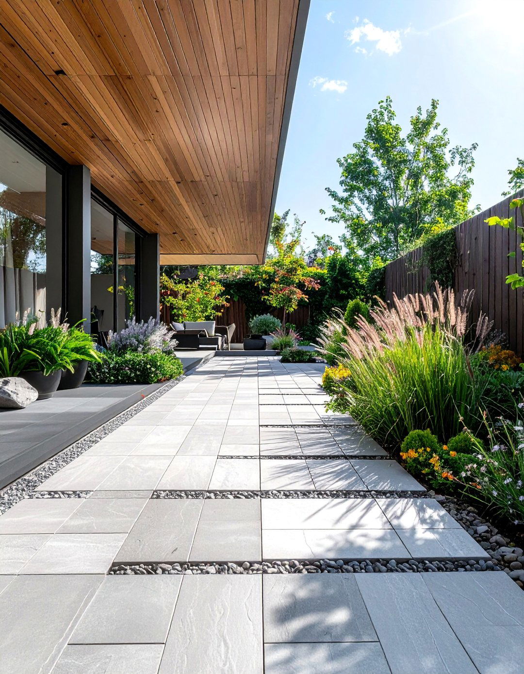 Diagonal Paving Patterns in a Narrow Garden - 20 Narrow Garden Ideas to Maximize Small Spaces