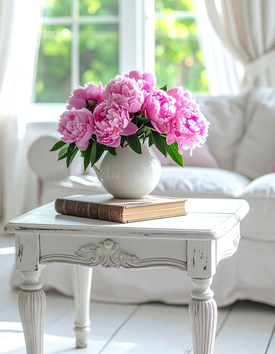 Distressed White Coffee Table as a Centerpiece - 25 Shabby-chic Style Living Room Ideas for Charm